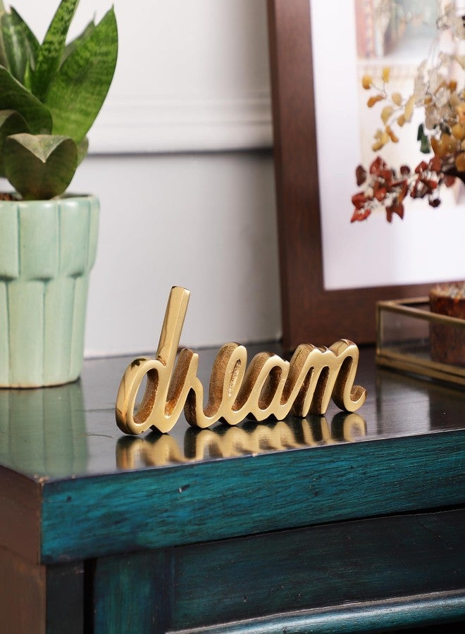 Heyearth Tabletop Freestanding Dream Sign,Decorative Metal Words Home Decor,Bedroom Kitchen Living Room Table Centerpiece Words.Decorative Metal Word Signs - Dream - Gold - Image 1
